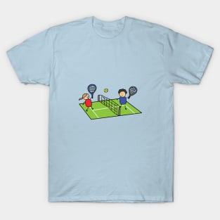 funny boy and girl playing tennis on a tennis field T-Shirt